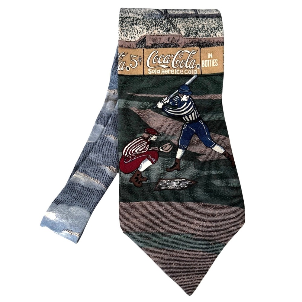 Vintage Coca Cola Van Heusen Corporate Casual Novelty Silk Necktie Baseball USA